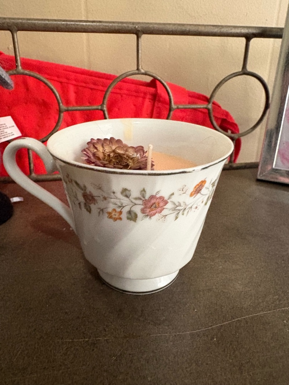 Floral Bone China Teacup Candle - Pink & Gold Accent
